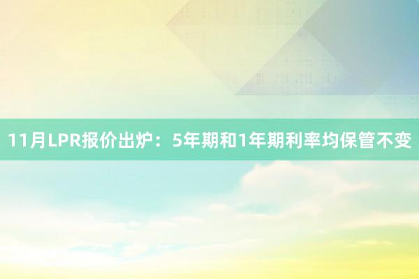 11月LPR报价出炉：5年期和1年期利率均保管不变